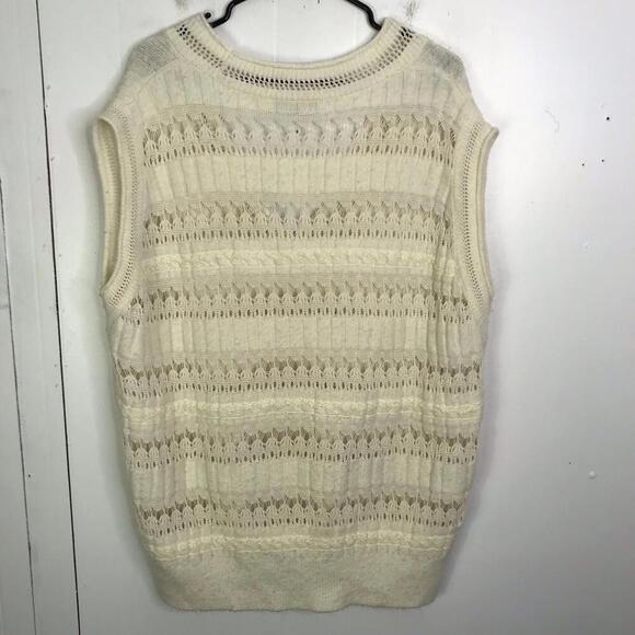 Zara Sweater Vest Womens Small Pointelle Knit Academia Oversized Deep V Neck - Picture 7 of 7